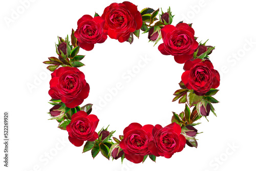 Wreath of red roses isolated on white background. © qwertfak