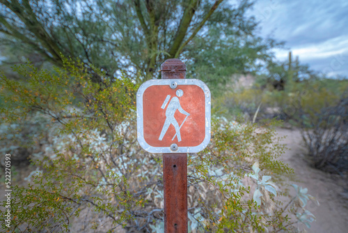 Hiking trail signage at Sabino Canyon State Park in Tucson, Arizona photo