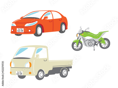 普通乗用車・中型車・二輪車のイラストセット