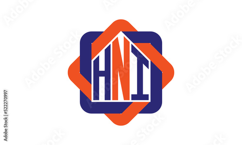 HNI three letter real estate logo with home icon logo design vector template | construction logo | housing logo | engineering logo | initial letter logo | minimalist logo | property logo |
