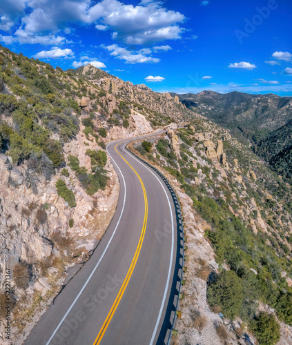 Tucson, Arizona- High angle view of a highway in between the slope of the rocky mountain