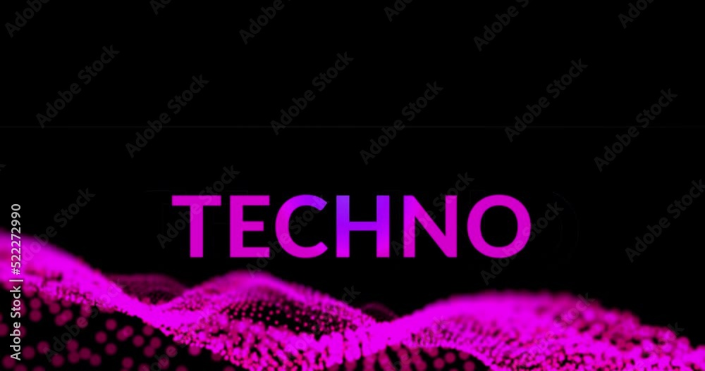 Animation of techno text on black background with glitter Animation of techno text on black background with glitter