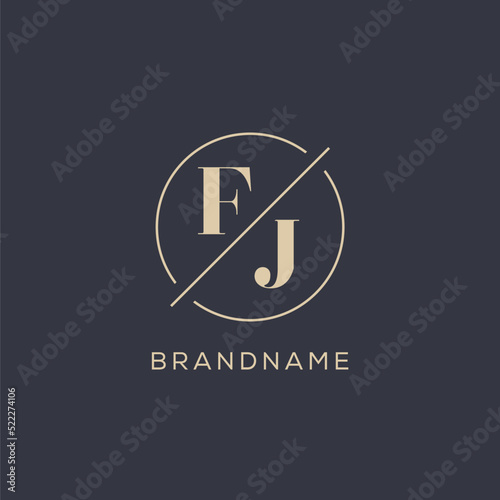 Initial letter FJ logo with simple circle line, Elegant look monogram logo style photo