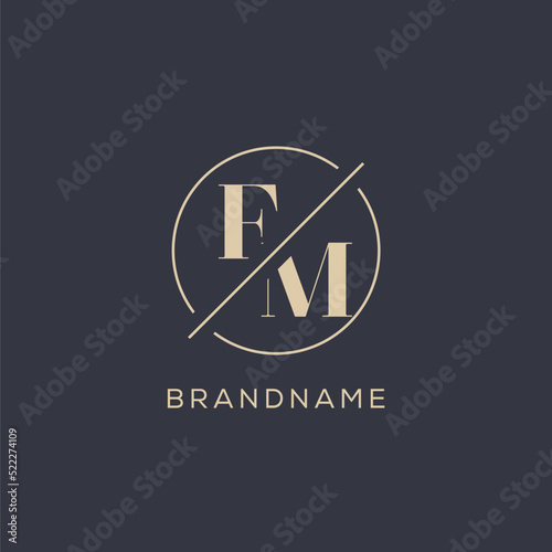 Initial letter FM logo with simple circle line, Elegant look monogram logo style