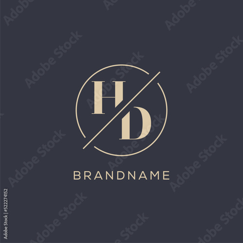 Initial letter HD logo with simple circle line, Elegant look monogram logo style