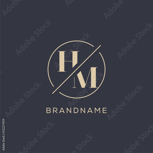 Initial letter HM logo with simple circle line, Elegant look monogram logo style