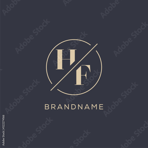 Initial letter HF logo with simple circle line, Elegant look monogram logo style