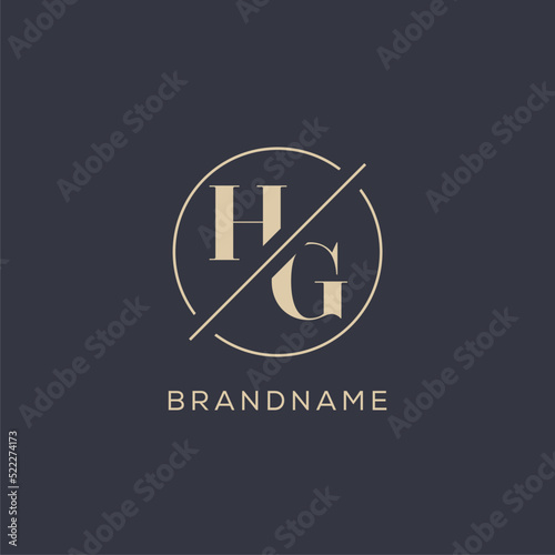 Initial letter HG logo with simple circle line, Elegant look monogram logo style