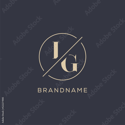 Initial letter IG logo with simple circle line, Elegant look monogram logo style