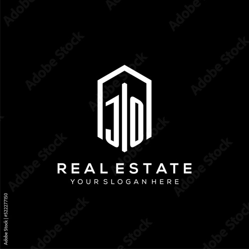 Letter JO logo for real estate with hexagon icon design