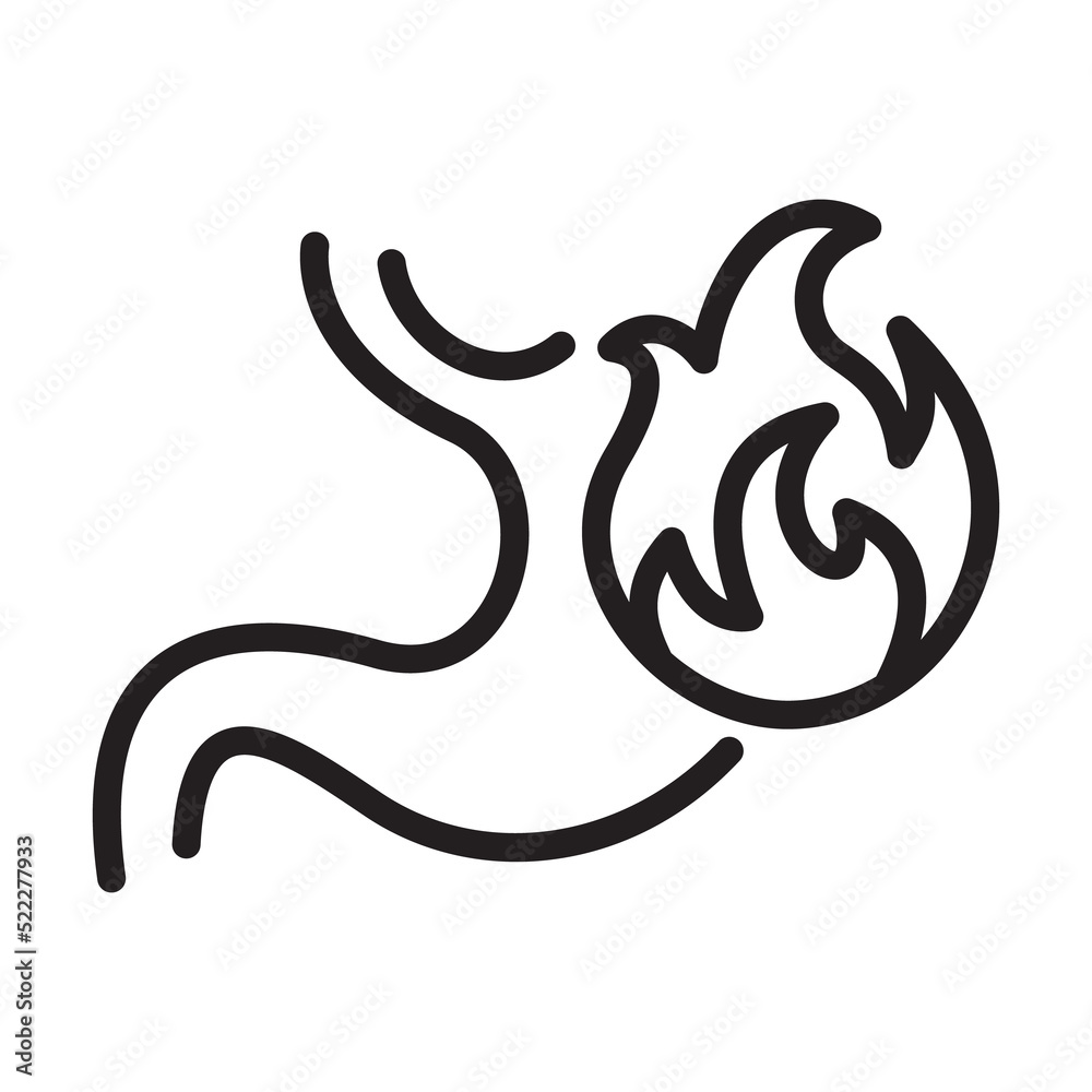Stomach heartburn or Burning outline icon. Gastritis and acid reflux illustration Stomach heartburn or Burning outline icon. Gastritis and acid reflux illustration