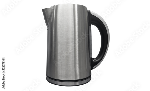 Electric stainless steel kettle isolated on white background. Metal electric kettle isolated. Modern water kettle