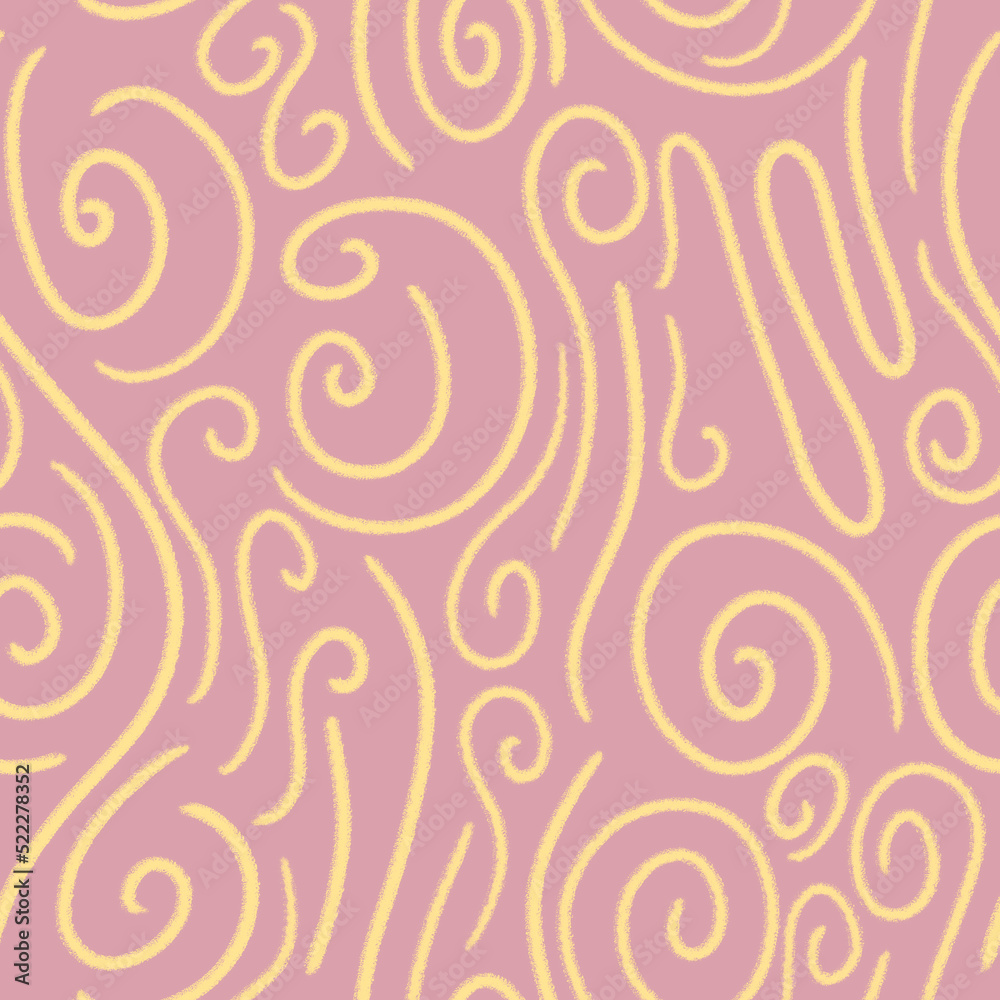 Fototapeta premium Modern design for packging, branding wrapping paper, web. Hand drawn seamless pattern with curl brush strokes