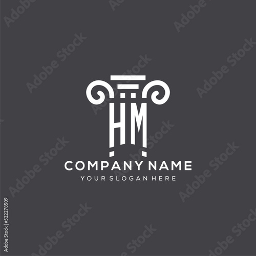 Monogram HM logo for law firm with pillar icon in modern and creative geometric style