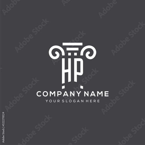 Monogram HP logo for law firm with pillar icon in modern and creative geometric style