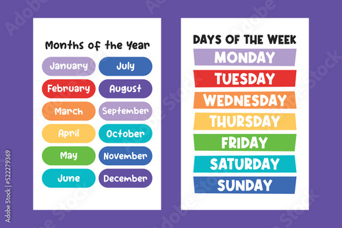 Days of The Week Educational Wall Art Poster, Months of The Year Classroom Posters, Homeschool Printables, Educational Poster, Playroom Poster