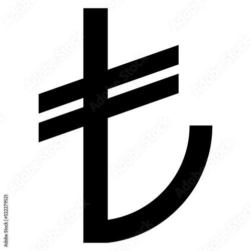Turkish lira TRY currency sign black silhouette front view isolated on white background. Currency by Central Bank of Turkey. Design element.