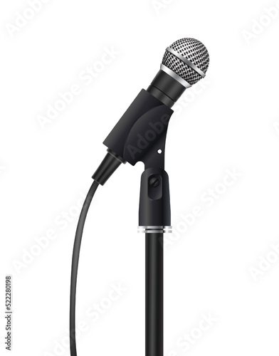 3d realistic icon. Microphone on the leg, isolated on white background. Sound and music concept.