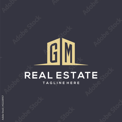 Monogram GM logo for construction with simple building shape icon design