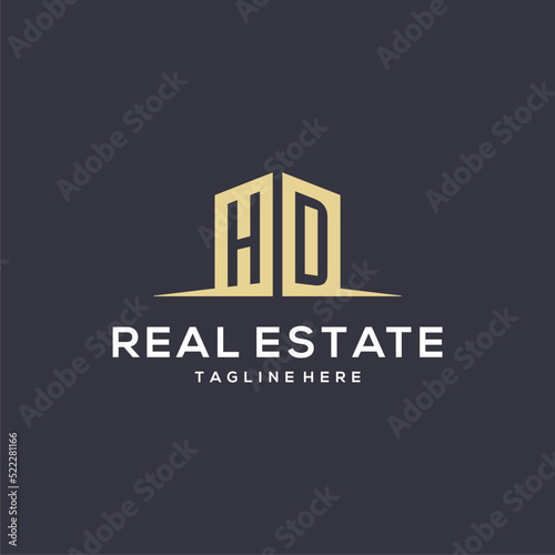 Monogram HD logo for construction with simple building shape icon design