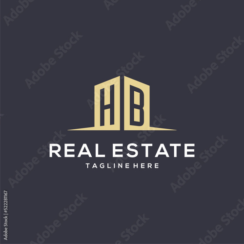 Monogram HB logo for construction with simple building shape icon design