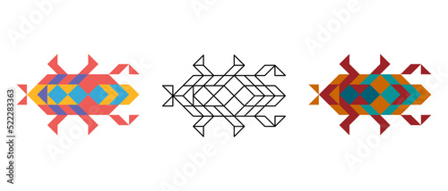 Geometric shapes beetle. Logo. Insect mosaic from polygons. A collection of beetles. Linear and flat sketch vector illustration.