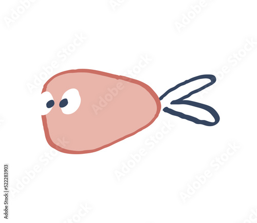 Cute hand drawn fish. Red animal with big eyes. Underwater world. Funny childish doodle style.