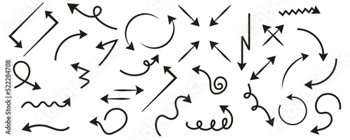 Arrow. Hand drawn arrows. Arrow sketch vector set.  Vector illustration. eps10