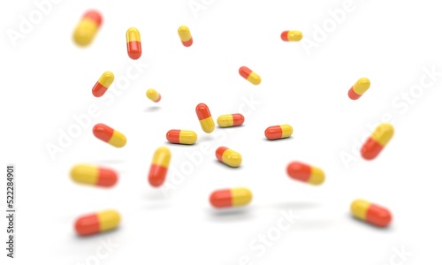 medicine capsules, two-color pills (3d illustration)