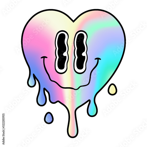 Melting smiling heart. Trippy psychedelic sticker
