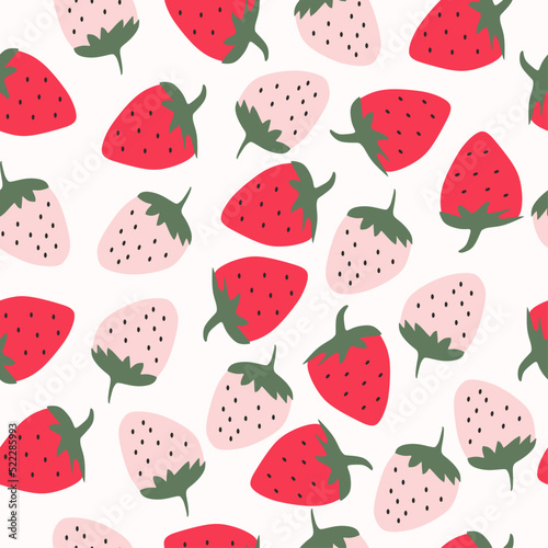 Strawberries seamless cute pattern design. Red and pink colors.