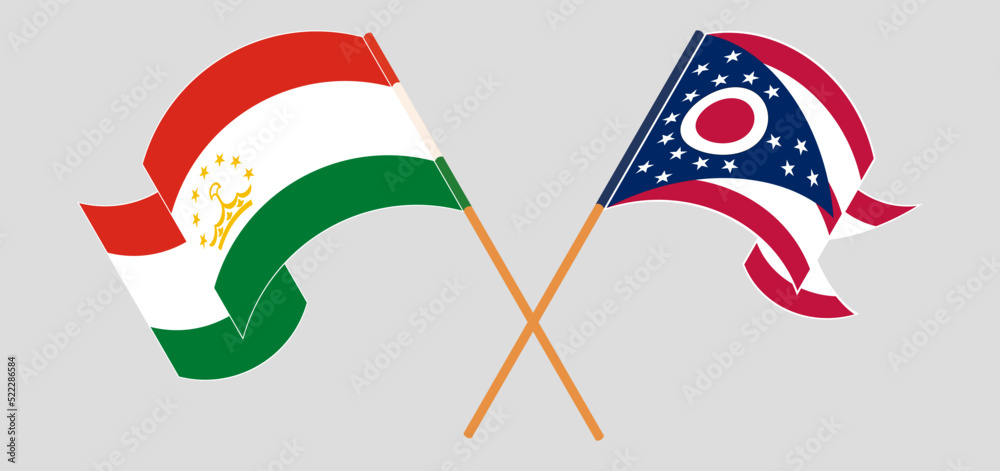 Crossed and waving flags of Tajikistan and the State of Ohio Crossed and waving flags of Tajikistan and the State of Ohio