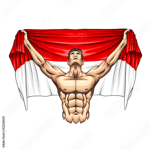 Vector illustration on the theme indonesian Independence Day. Hands with indonesian flags. Vector of the national flag of indonesia EPS format