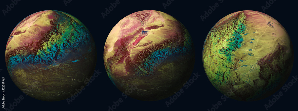 Beautiful 3D Colorful Dream Planet at Sunrise or Sunset 