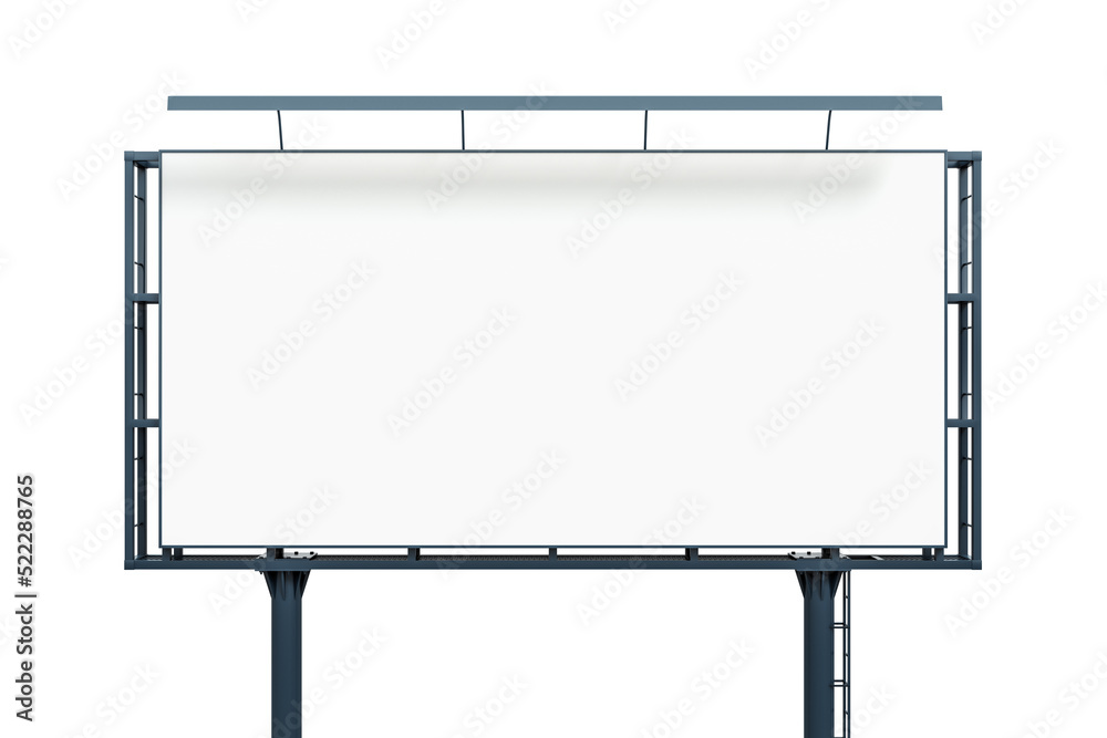Blank white horizontal billboard isolated on light background, front view. Mock up, 3D Rendering