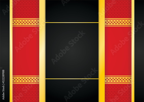 Luxurious black sheet with empty space on red background with crossed lines ornament.