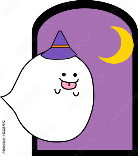 ハロウィンのお化け、窓から外を見ている