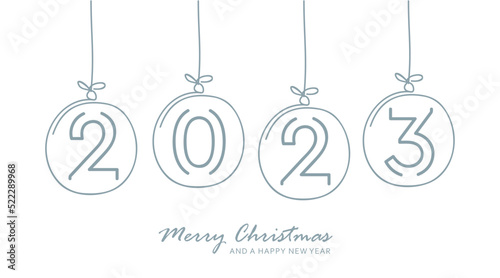 happy new year 2023 typography with hanging christmas ball