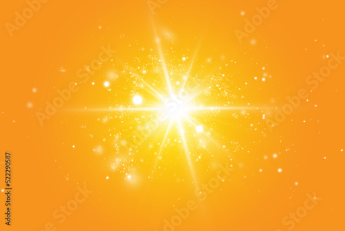 Warm sun on a yellow background. Leto.bliki solar rays.Оrange yellow background.