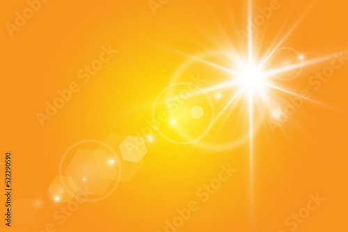 Warm sun on a yellow background. Leto.bliki solar rays.Оrange yellow background.