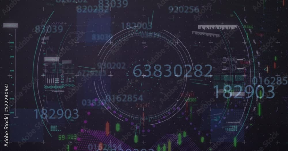 Animation of financial data processing with world map on digital interface Animation of financial data processing with world map on digital interface