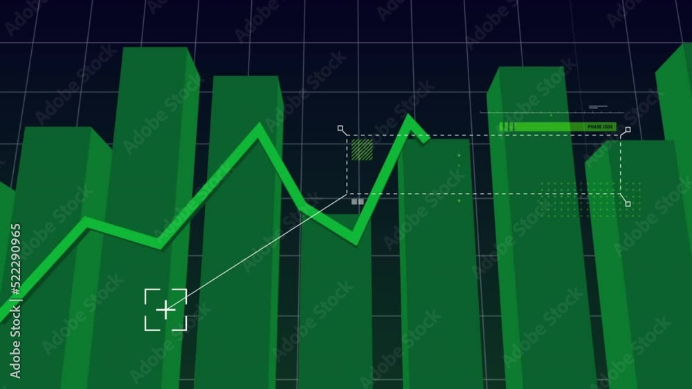 Digital unique video of green line and bar graphs representing business growth Digital unique video of green line and bar graphs representing business growth