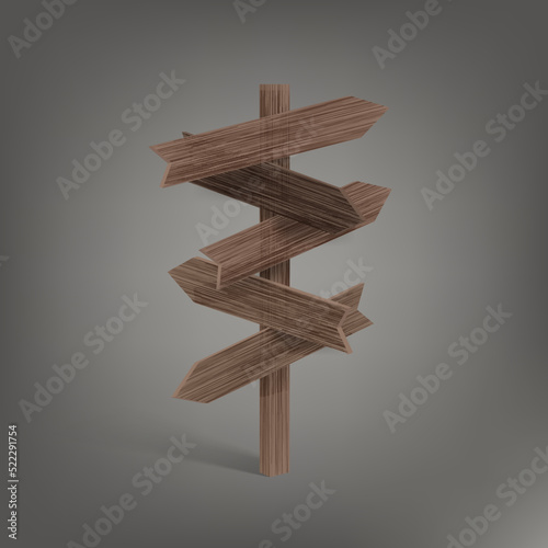 Realistic 3D Wood Travel Signpost On Gray