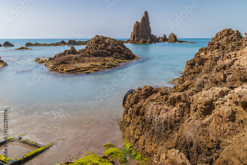 Cityscape of  Cabo de Gata Lighthouse and Arrecife de las Sirenas   Almeria  Spain 