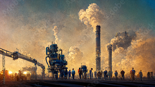Industrial plant cyberpunk, drawings made by artificial intelligence It is a future technology that creates images with imagination 3D RENDER
