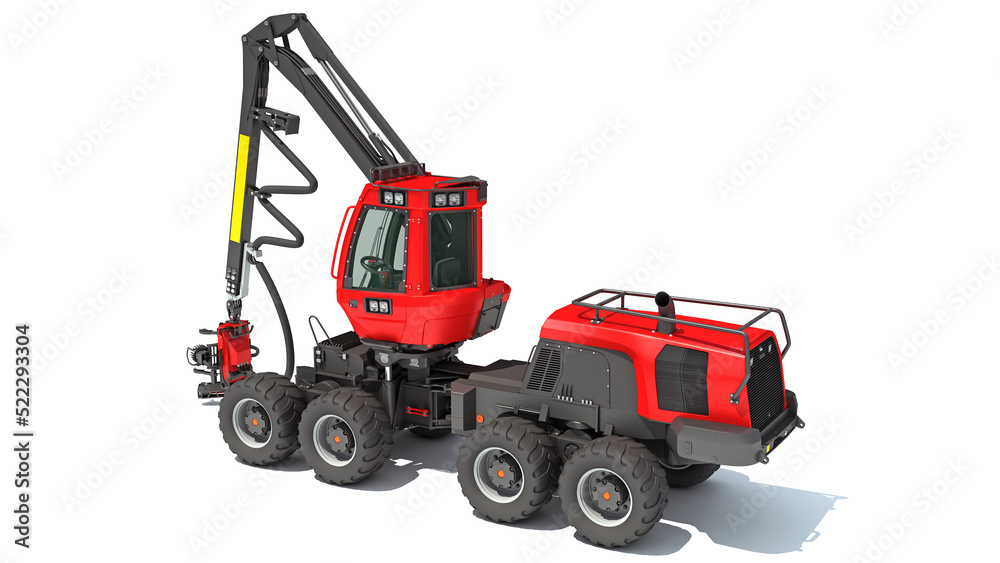 Forestry Wheeled Harvester forest machinery 3D rendering on white background