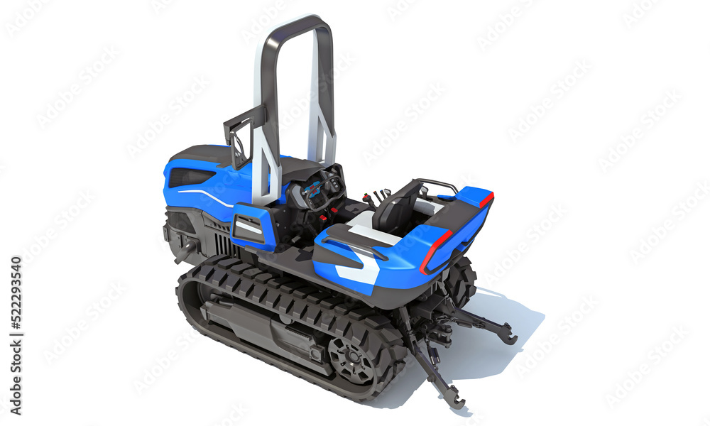 Tracked Tractor farm equipment 3D rendering on white background