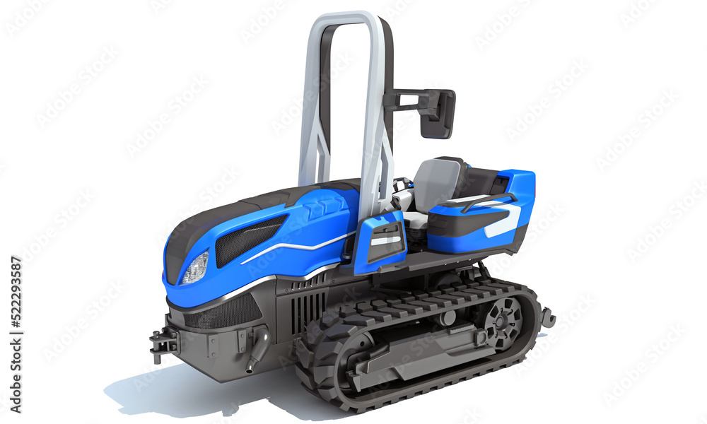 Tracked Tractor farm equipment 3D rendering on white background