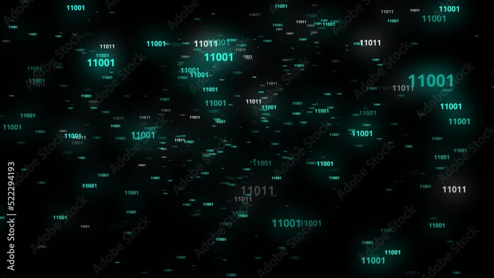 Network data binary float in cyberspace black background