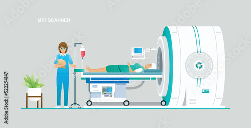 Medical technicians are taking patients to an MRI scanner.